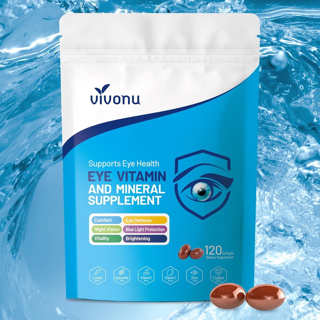 VivoNu 120pcs Lutein Eye Vitamins Supplement for Macular Health and Dry Eye, Contains Lutein, Zinc, Vitamins C/E & Zeaxanthin to Support Eye Health (120pcs)