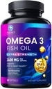Omega 3 Fiskolja 2400 mg Tillägg, hållbart källad, Triple Strength Omega-3 Supplement Softgels, Brain Health Support, EPA & DHA Fish Oil Fatty Acids Supplements, Gluten & GMO Free, 60 Softgels