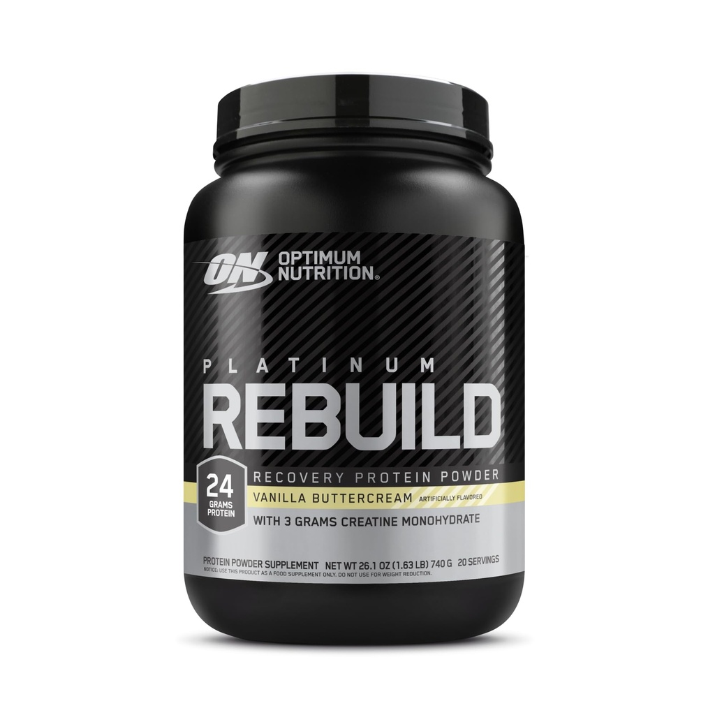 Optimum Nutrition Platinum Rebuild, Premium Platinum Blend Proteinpulver med Kreatin, Vanilla Buttercream, 20 portioner