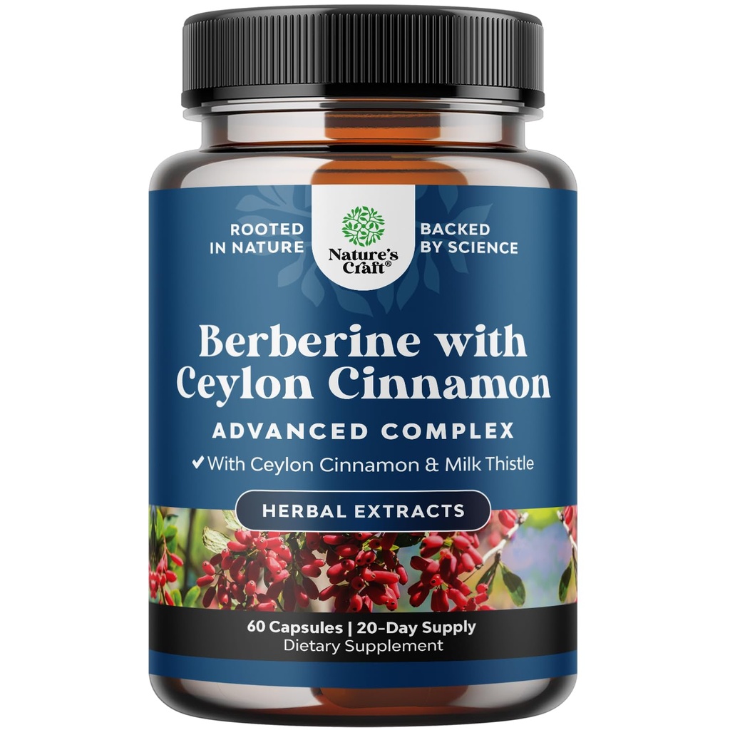 Balansering Berberine Plus 1200mg Per Servering Komplex - Antioxidant Berberine med Ceylon Cinnamon Capsules Plus Silymarin Milk Thistle Extract - Aktiv PK för hjärthälsa och sockerstöd 60 kapslar