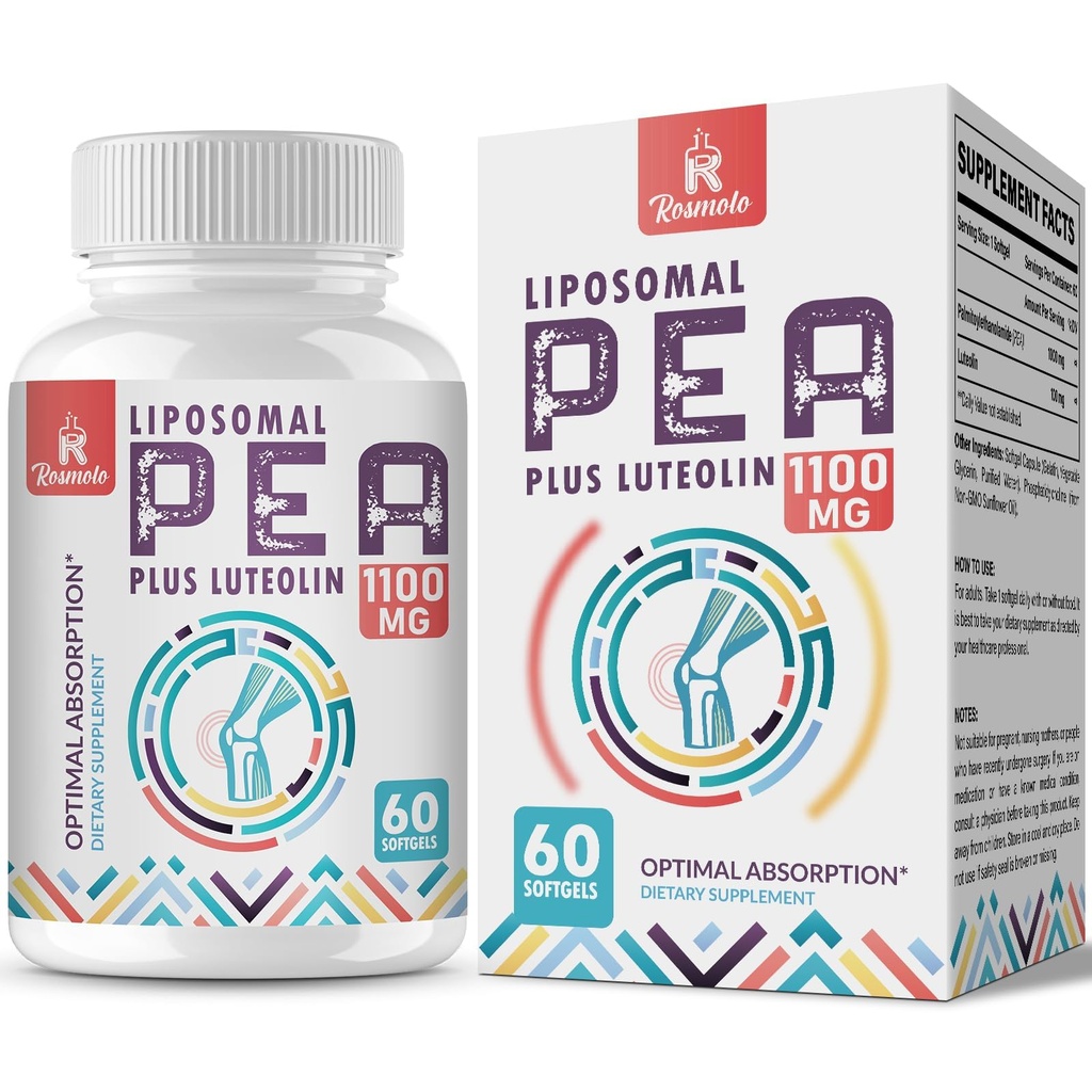 Liposomal Palmitoyletanolamid 1000 mg + Luteolin 100 mg, Micronized Pea 99% Högre renad - Förbättrad absorption och biotillgänglighet, 60 Softgels