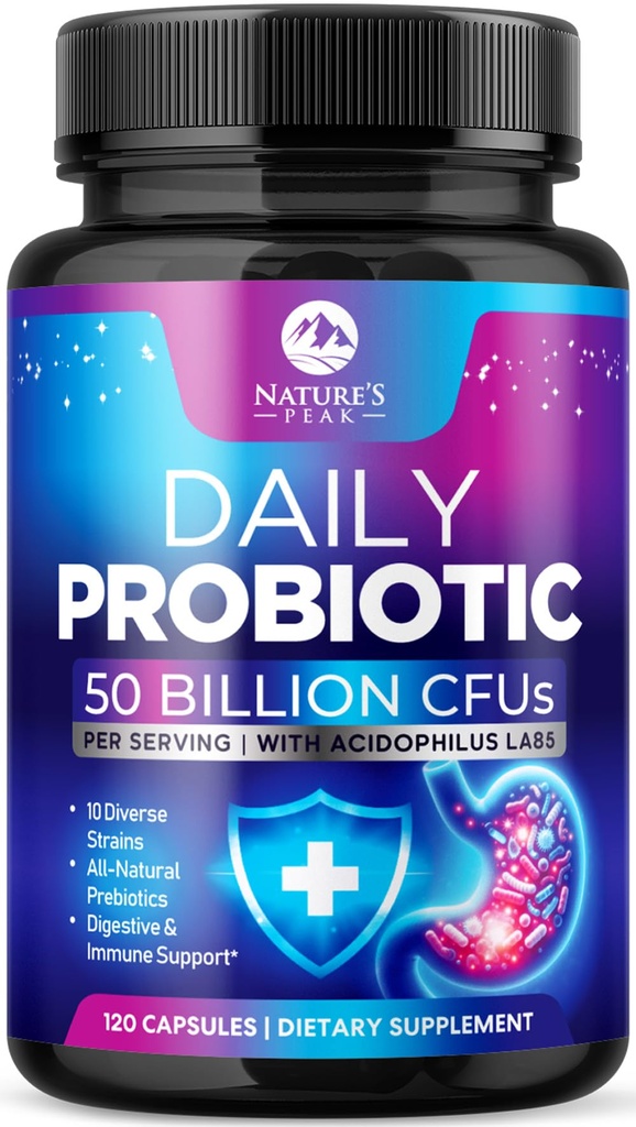 Probiotika 60 miljarder CFU - 10 stammar + Digestive Enzymes & Prebiotika - Bästa probiotikum för kvinnor och män, stöder immun, tarmhälsa, yrkesmässig förstoppning, Diarré, Gas & Bloating - 120 kapslar