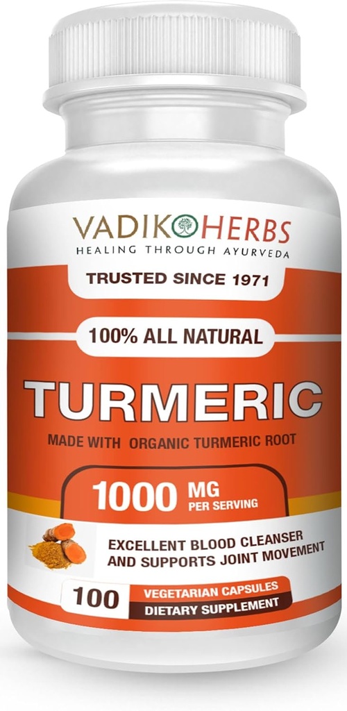 Vadik Herbs Organic Turmeric Curcumin 1000 mg | (100 vegicaps) | Tillverkad i USA | Trusted sedan 1971