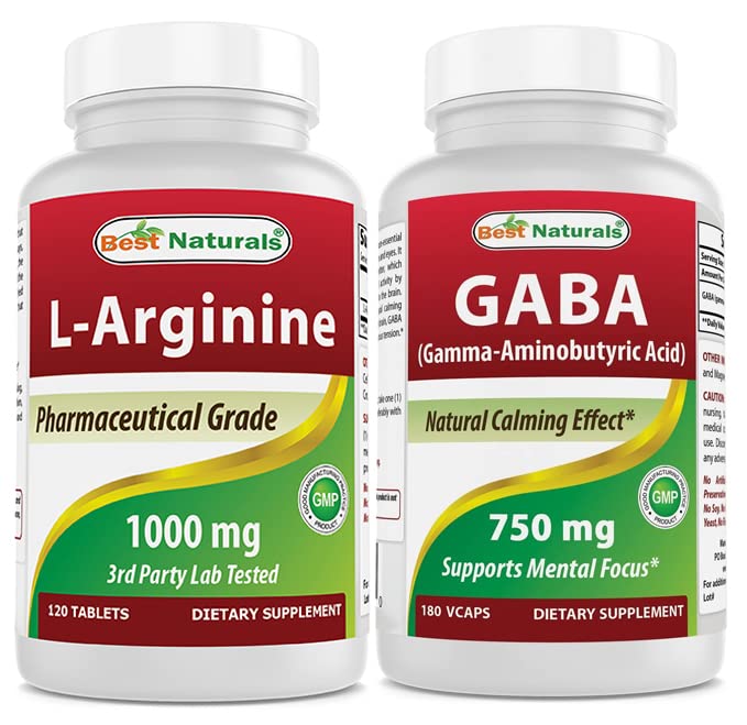 Bästa naturliga L-arginin 1000 mg och GABA Supplement 750mg