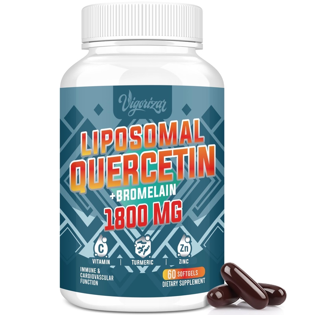 Liposomal Quercetin Phytosome, Quercetin med Bromelain, Zink & Vitamin C, Bioactive Phytosome Complex, 20X Högre Absorption - 60 Softgels