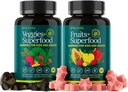 (120 Chews) Fruits and Veggies Supplement - Super Greens Gummies (9 Superfruits & 30 Veggies) Mushrooms, Fruit and Vegetable Vitamins, Non-GMO, Pectin-Based, Gluten-Free, No Capsules