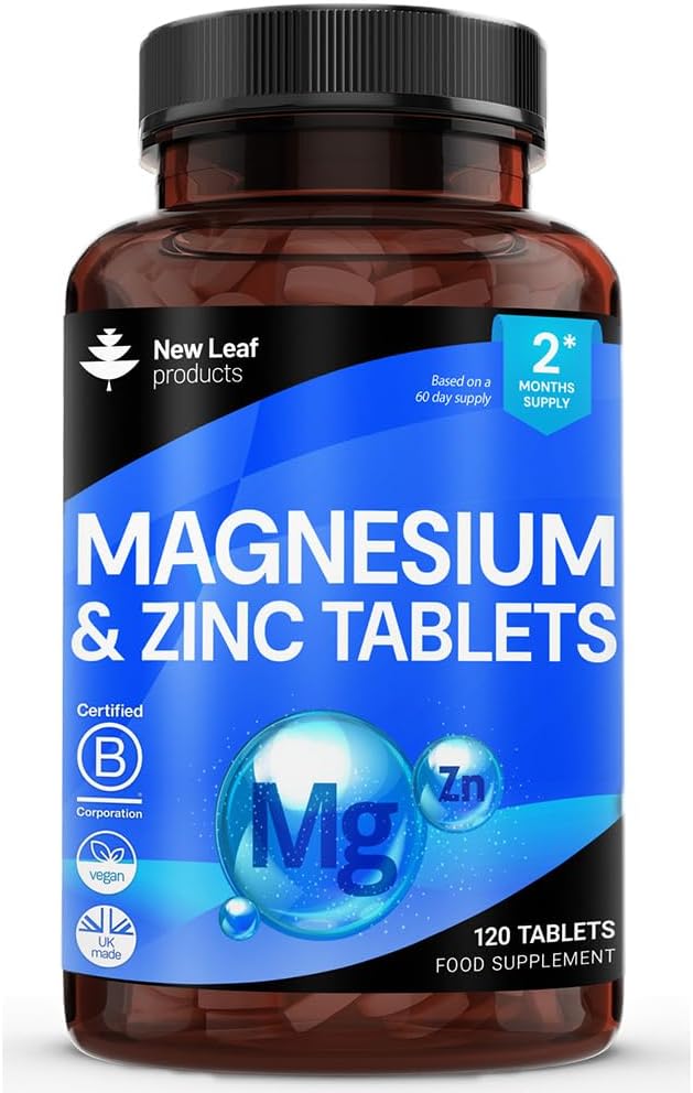 Magnesium Supplement 500mg Magnesium och Zink Supplement - High Absorbency Magnesium Oxide & Zink - Muskelben & Hälsosam immunfunktion - Vegan, icke-GMO, Glutenfri - 120 Lätt att svälja tabletter