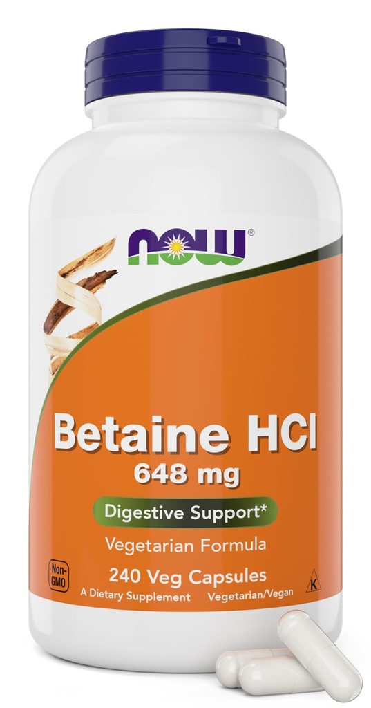 Betaine HCl 648mg 240 Veg Capsules (Pack of 2) - Digestive Enzymes Supplement - Förbättrad med Pepsin Protease för protein Digestion Support