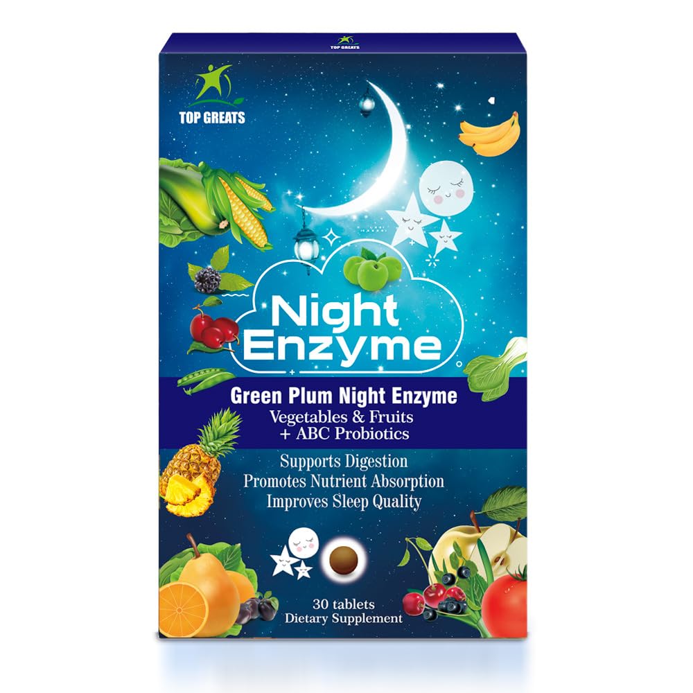 Night Enzyme, Daily Multi Digestive Enzymes, Green Plum Fruit och grönsaker med probiotika, lindring, bättre sömnkvalitet, för män och kvinnor, främja Digestive Health - 90 tabletter