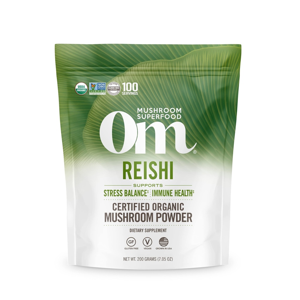 Om Mushroom Superfood Reishi Organic Mushroom Powder, 100 Servings, Organic Adaptogen Powder for Stress Relief and Immune Health