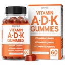 ADK Gummies Vitamin D3 K2 (60 Sugar Free Gummies) Vitamin D3 K2 10000iu / 5000iu - Tillägg med D & K - 10 Vegan Supplement - Utsökt Raspberry Flavor - Non GMO & USA Made - 60 Count