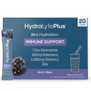 Hydralyte Electrolytes Plus Immunity, Elderberry - Low Sugar Rapid Rehydration Powder - Lätt mousserande Electrolyte Powder Packets med 1000mg Vitamin C och 300 mg Elderberry (8oz Serve, 20 Count)