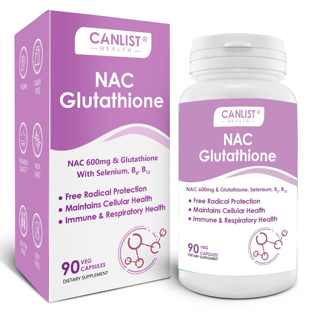 CANLIST NAC Supplement (N-Acetyl Cysteine) 600mg with Glutathione 400mg, Enhanced Absorption for Liver Health, Antioxidant Support & Detox, Non-GMO, Gluten Free, 90 Veggie Capsules
