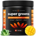 NutraChamps Super Greens Powder Premium Superfood | 20 + Organic Green Veggie Whole Foods | Wheat Grass, Spirulina, Chlorella | Antioxidant, Digestive Enzyme & Probiotic Blends (9,0 OZ, Mango)