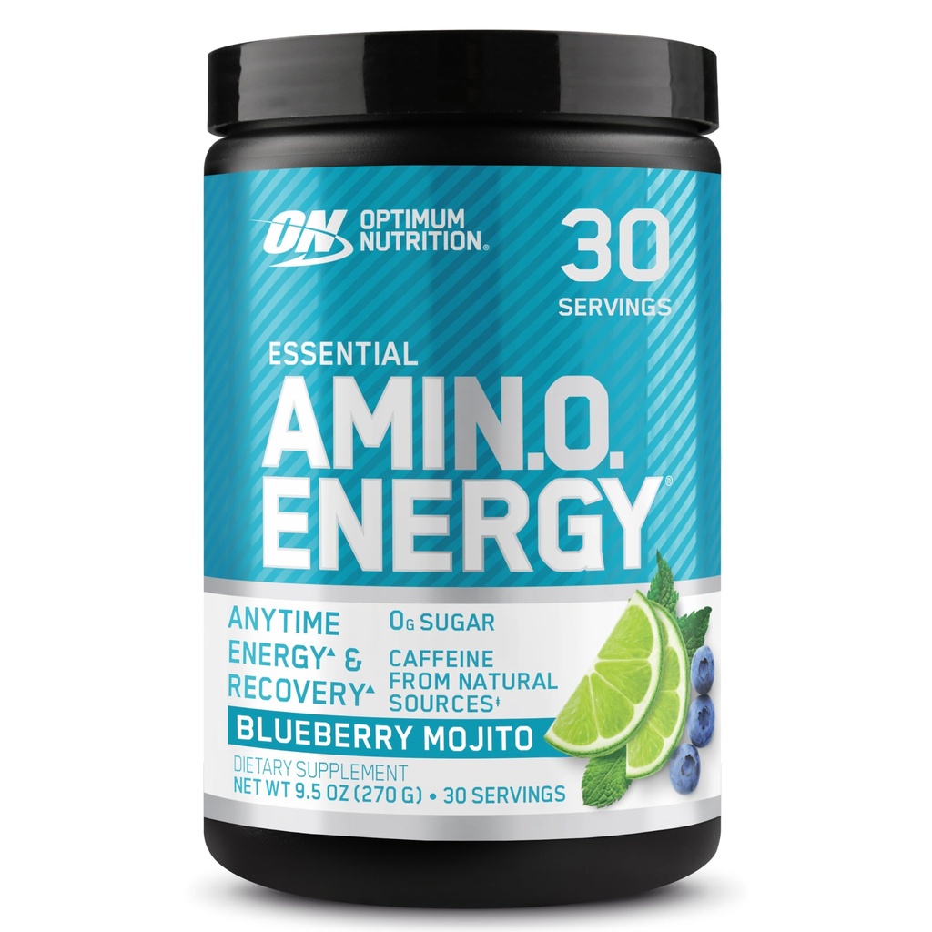 Optimum Nutrition Amino Energy - Pre Workout med grönt te, BCAA, Aminosyror, Keto Friendly, Green Coffee Extract, Energy Powder - Blueberry Mojito, 30 portioner (Packaging May Vary)