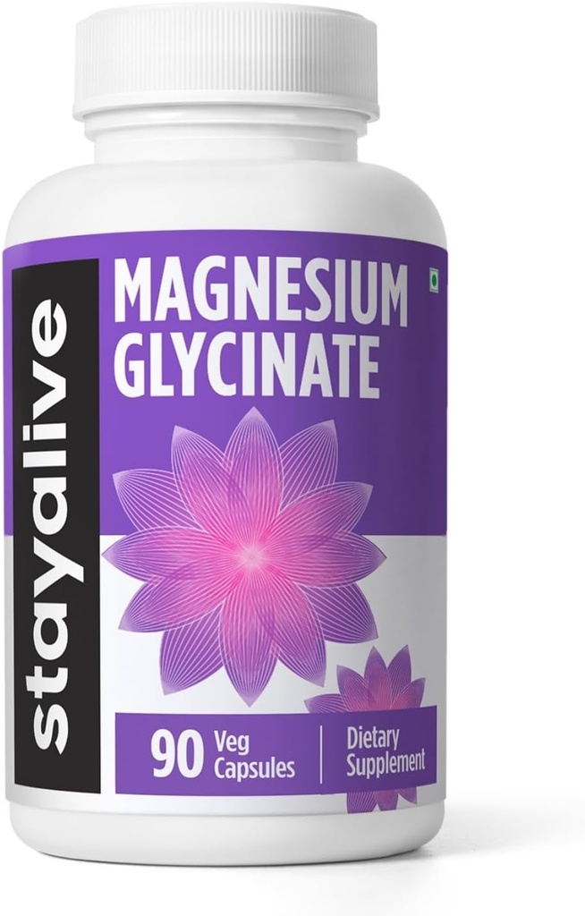 STAY ALIVE Chelated Magnesium Glycinate 500mg, High Absorption, 90 kapslar, 100% Pure Glycinate Powder, Extra Strength Magnesium Supplement för kvinnor och män, Non-GMO & Gluten Free Pills