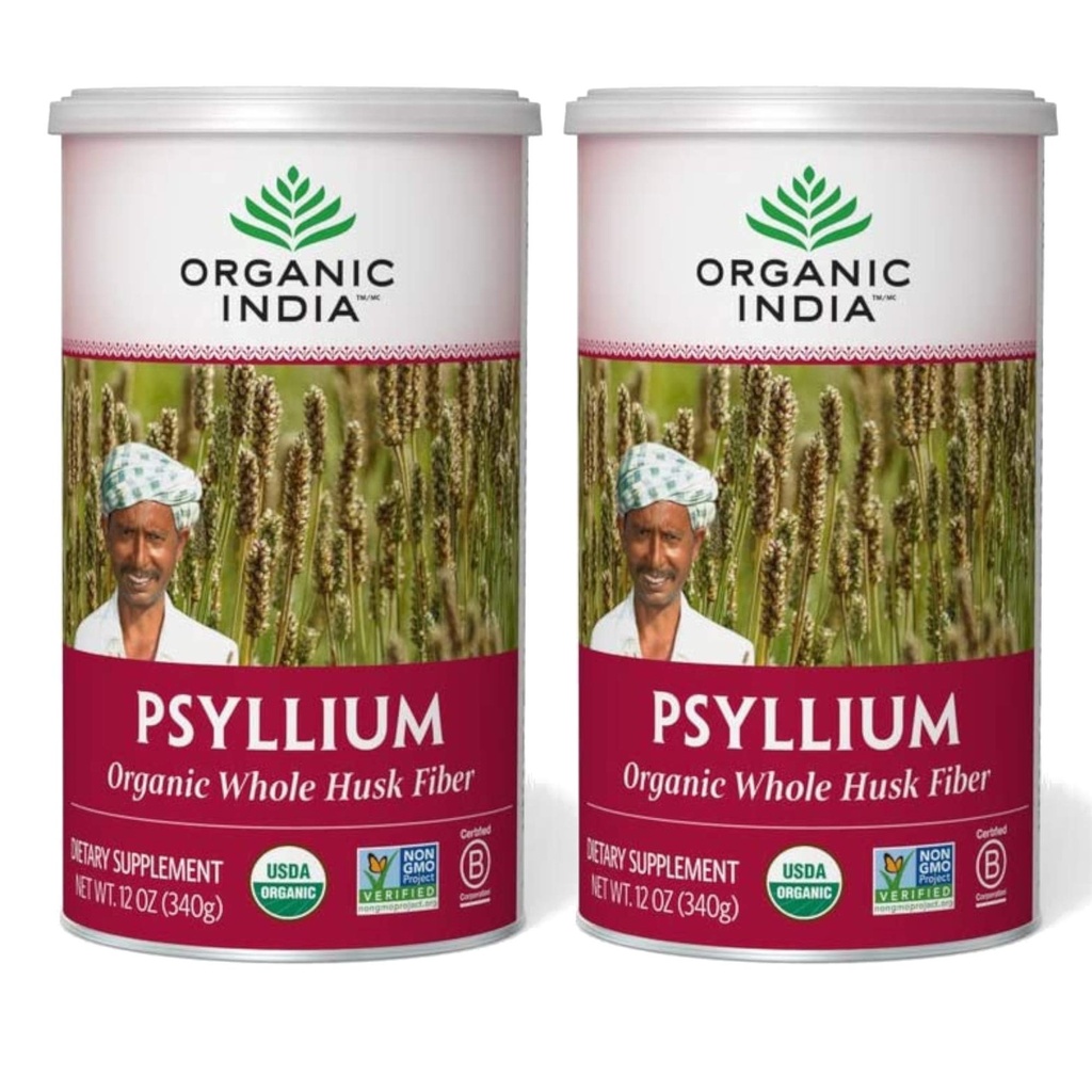 ORGANIC INDIA Whole Psyllium Husk Powder Organic - Psyllium Husk Fiber Supplement, Digestion Support, Vegan, Gluten-Free, Non-GMO, Soluble & Insoluble Fiber Source - 12 oz (Pack of 2)