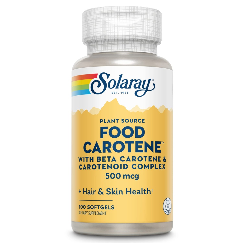 SOLARAY Food Carotene, vitamin A 10000 IE | Hälsosam hud, ögon, antioxidant och immunstöd (100 CT)