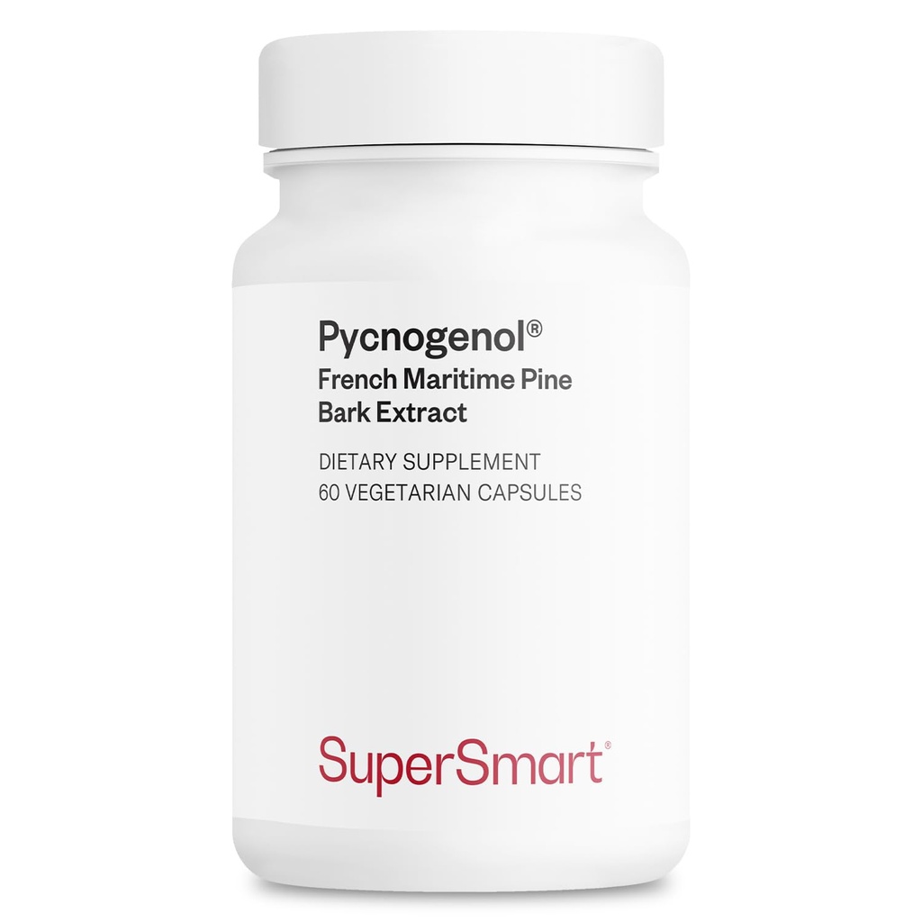 Supersmart - Pycnogenol 200mg per dag (Patented & Highly Bioavailable) - French Maritime Pine Bark Extract | Non-GMO & Gluten Free - 60 Vegetariska kapslar