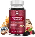 Mushroom Gummies, 20 in 1 Lions Mane Mushroom Complex Supplement with Reishi, Chaga, Cordyceps & More for Adult, Support for Brain, Focus, Cognitive & Immune Health, Vegan, Raspberry Flavor, 60 Count
