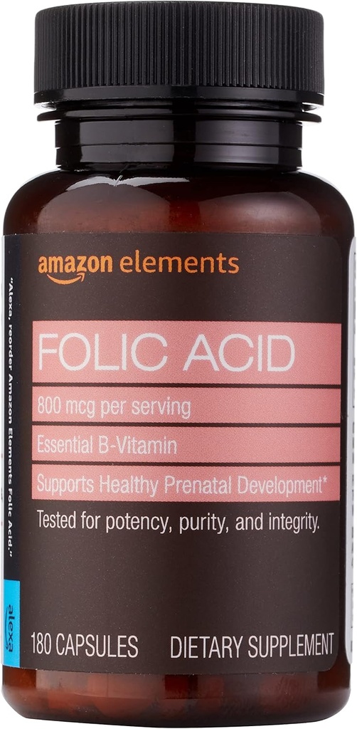 Element - Folsyra, 800 mcg per portion, Tablet, 180 greve, Pack av 1, kvinnors kosttillskott för hälsosam prenatal utveckling, 6 månaders leverans