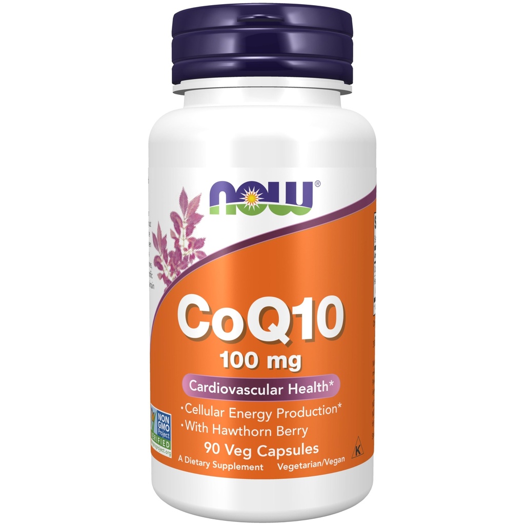 NOW Foods Supplements, CoQ10 100 mg med Hawthorn Berry, Pharmaceutical Grade, All-Trans Form producerad av Fermentation, 90 Veg Capsules