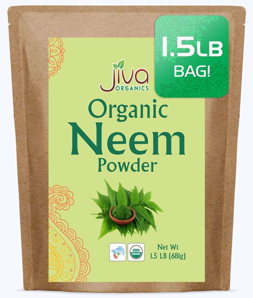 Jiva Organics Organic Neem Leaf Powder 1.5 Pound Bulk Bag - Azadirachta Indica - Pure & Natural Ayurvedic Herb - Neem Powder for Eating, Skin, Gums, and More!
