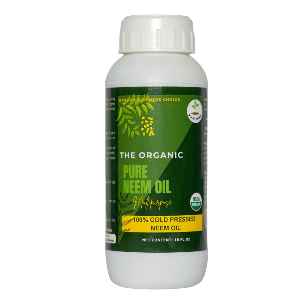 Organic 100% Cold Pressed Neem Oil (16 Fl Oz) - Pure Neem Oil for Hair, Skin, Nails, Pets, Indoor & Outdoor Plants & Garden - Unrefined, All Natural Concentrated, Mutlipurpose