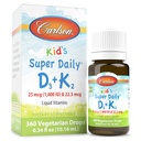 Carlson - Kid's Super Daily D3+K2, 25 mcg (1 000 IE) D3 & 22.5 mcg K2, Vitamin D Drops med Vitamin K2, Liquid Vitamins, 1000 IE Vitamin D3, Heart & Bone Health, 1-årig Supply, Unflavored, 360 Drops
