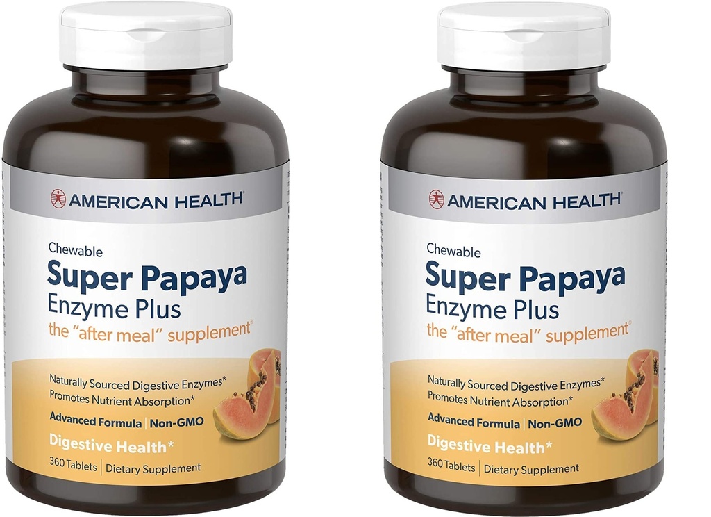 American Health Enzymes Chewable Super Papaya Enzyme Plus 360 tabletter (Pack of 2)