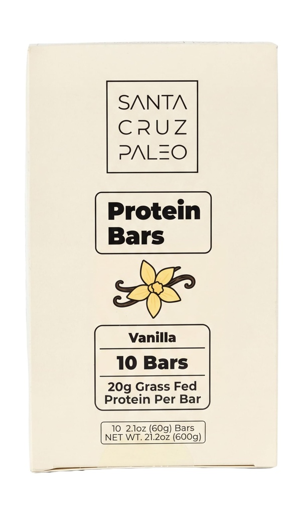 Santa Cruz Paleo Protein Bar – 20g Grass-Fed Whey & Collagen Protein – Wildflower Honey Sweetened, No Seed Oils, High Protein Snack Bar (Vanilla Flavor, Pack of 10)