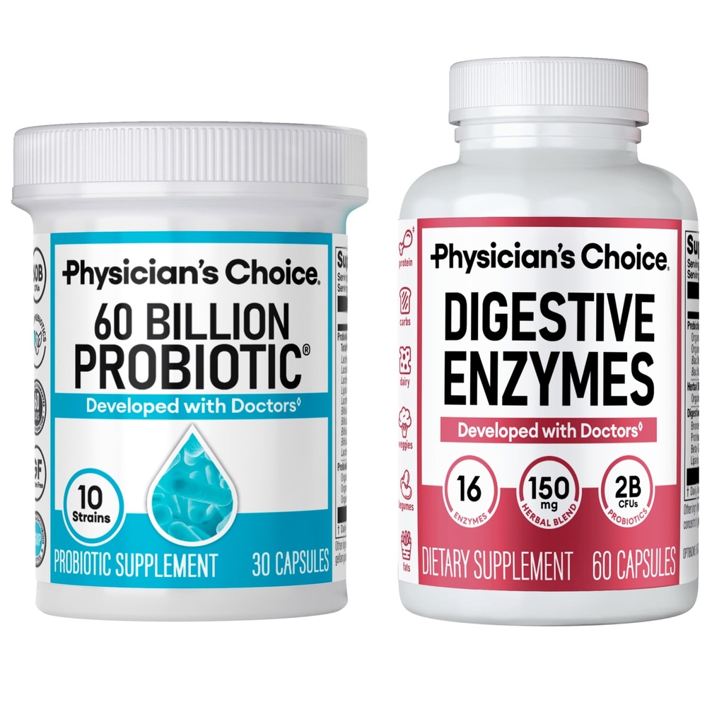 Läkares CHOICE - Optimal Gut Health Bundle: 60 miljarder probiotika + Digestive Enzymes för Digestive Comfort och Immune Support