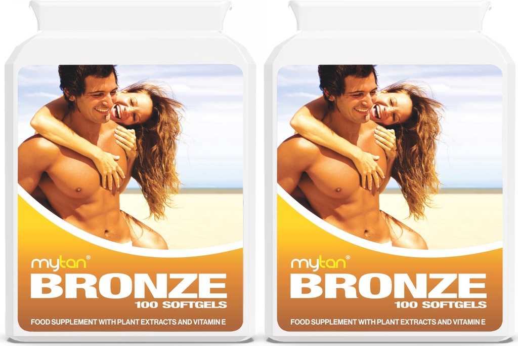 Brons Tanning Pills Twin Pack | Sun Tan Supplement | Astaxanthin Lutein Lycopene | 14-veckors säsongsförsörjning