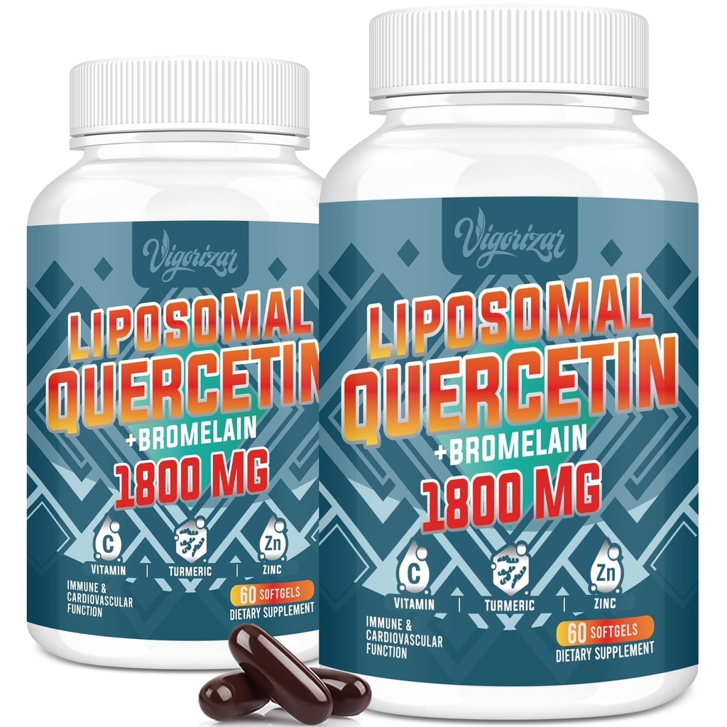 Liposomal Quercetin Phytosome, Quercetin med Bromelain, Zink & Vitamin C, Bioactive Phytosome Complex, 20X Högre Absorption - 120 Softgels