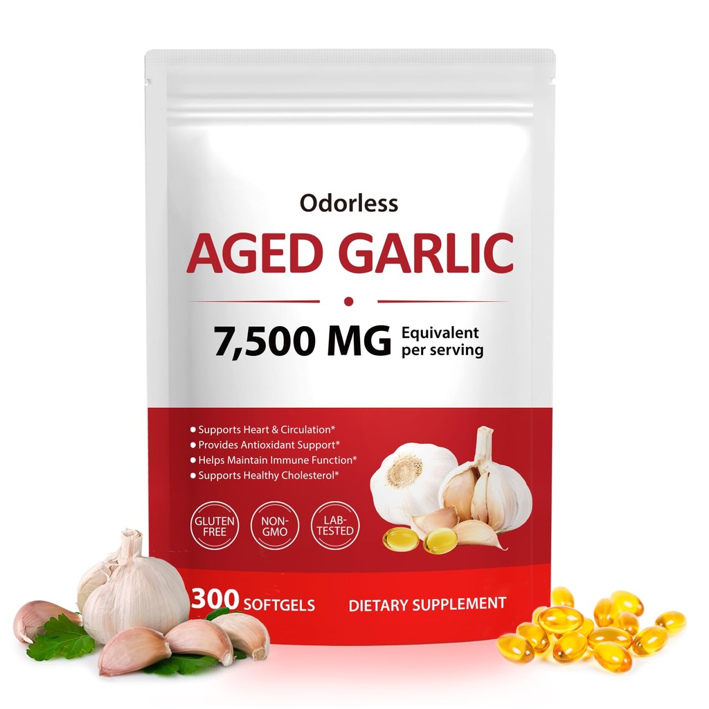 Aged Garlic Extract Capsules, Garlic Supplements, Organic Odorless Garlic Softgels for Immune Support, All-Natural, Non-GMO, 300 Count (1)