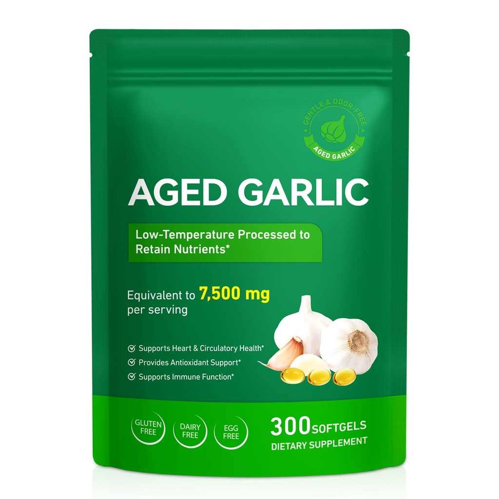 Aged Garlic Extract Capsules, Immune & Antioxidant Support Garlic Soft Capsules, Supports Heart & Circulatory Health,Take it Directly and Swallow it Whole,300 Softgels