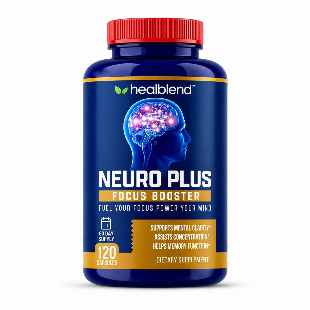 healblend Neuro Plus Focus Booster - Avancerad hjärnstödstillägg med vitamin B6, B12, Folate - Förbättrar minne, koncentration, mental klarhet och kognitiv funktion - 120 kapslar