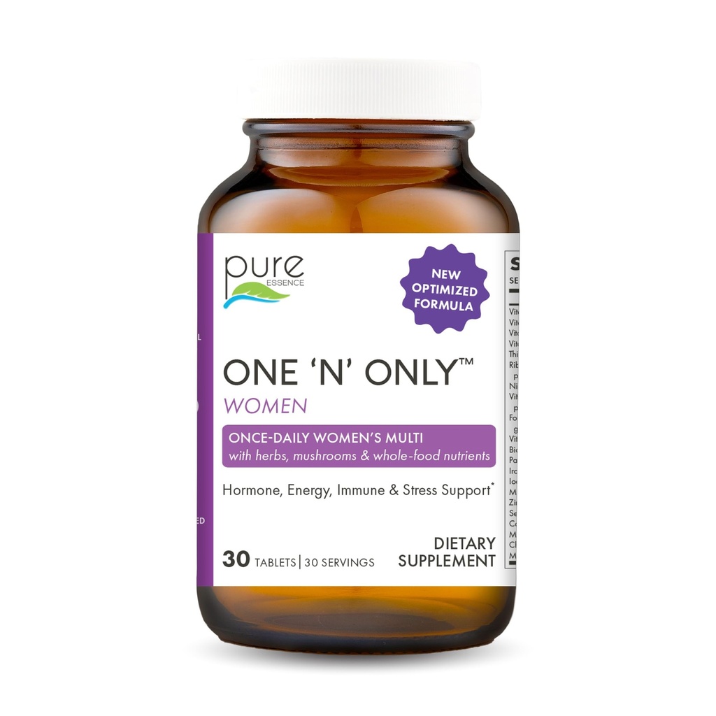 PURE ESSENCE LABS One N Only Multivitamin för kvinnor, naturligt en dag Herbal Supplement med vitamin D3, B12 och Biotin med hela livsmedel, 30 tabletter