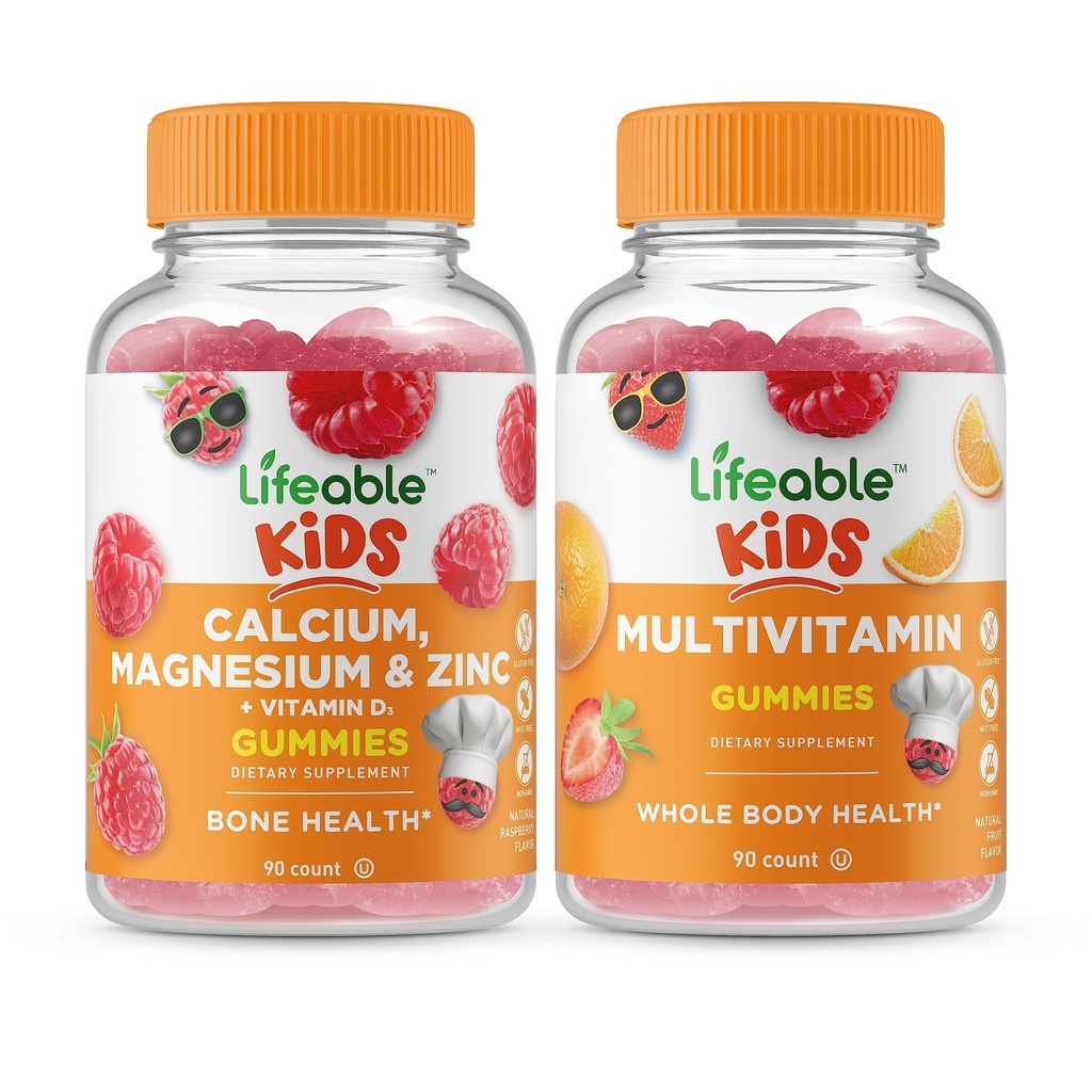 Livliga Calcium Magnesium & Zink Kids + Multivitamin Kids, Gummies Bundle - Great Tasting, Vitamin Supplement, Gluten Free, GMO Free, Chewable Gummy