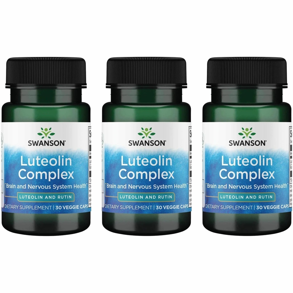 Swanson Luteolin Complex w/Rutin - Brain Support Supplement främja minne, humör och kognitiv hälsa - naturlig formel för att hjälpa till att upprätthålla nervsystemet - (30 Veggie kapslar) 3 Pack
