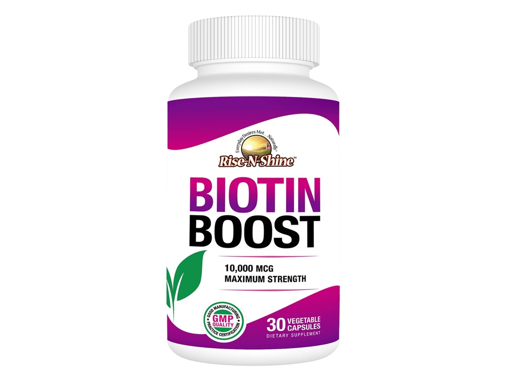 Rise-N-Shine Biotin öka 10 000 mcg Biotin 10000 mcg för att stödja hår, hud, naglar och fransar 30 greve