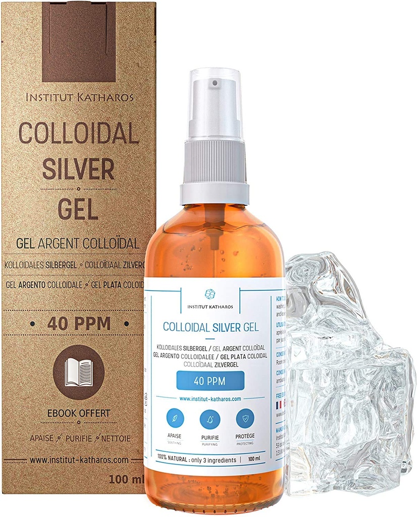 Rena kolloidal Silver Gel 40 PPM • 100% naturliga och endast 3 ingredienser • Optimal textur och absorption (Better Than Creams) • Amberglas och Ultra-Practical Pump • Ebook Inkluderad • Institut Katharos