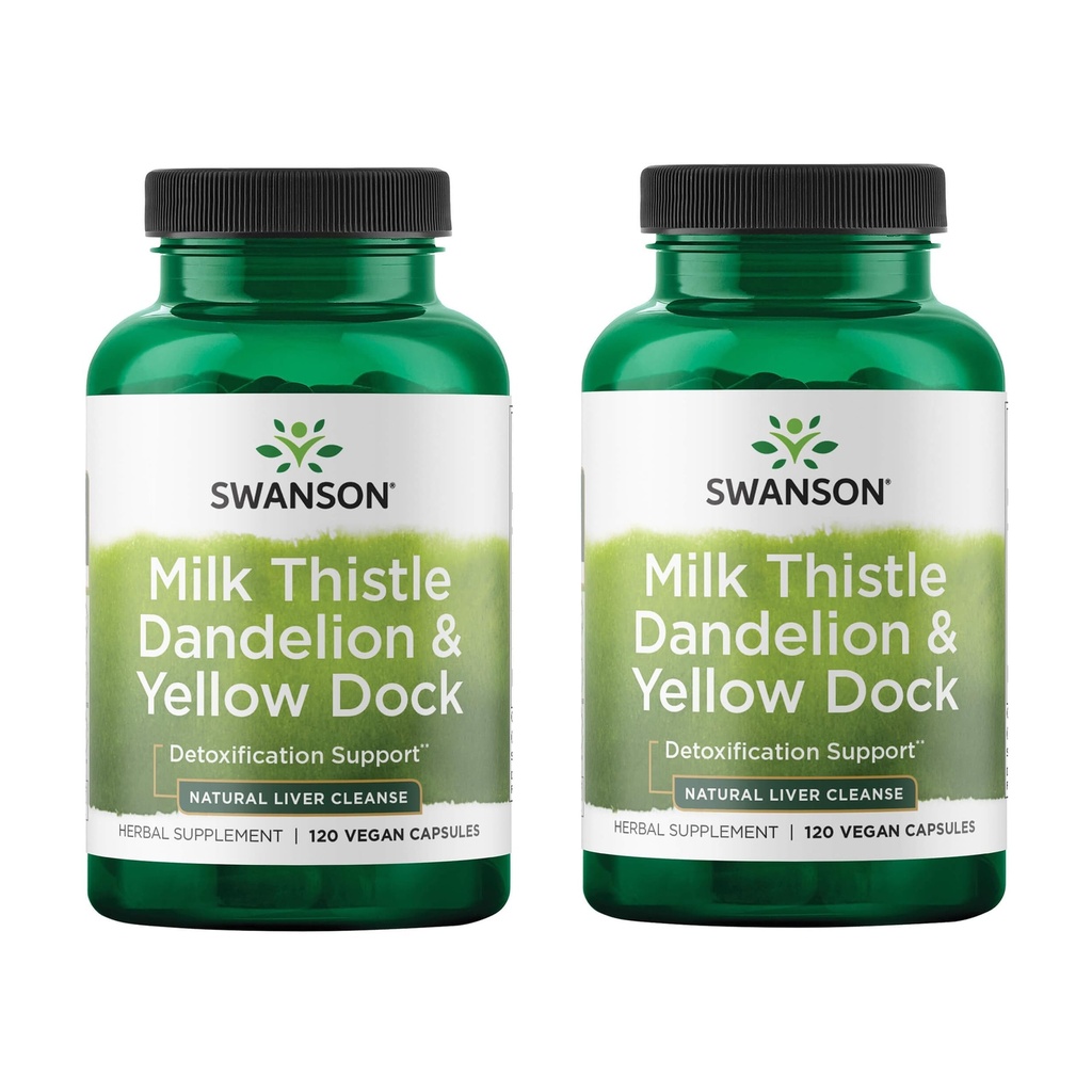 Swanson Milk Thistle, Dandelion & Yellow Dock - Herbal Liver Support Supplement - Naturligt tillskott som hjälper till att upprätthålla övergripande hälsa och välbefinnande - (120 kapslar) (2 Pack)