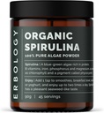Erbologi Organic Spirulina Powder 3.2 oz - 45 portioner - Hållbart källad i Portugal - Energi och immunitetsstöd - Rik i klorofyll, B-vitaminer, järn och fosfor - Vegan - GMO-Free
