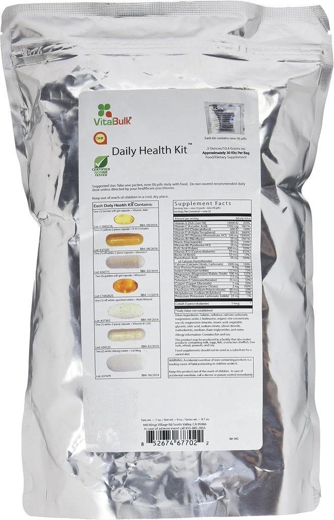 Vital Bulk Daily Health Kit Packet Multivitaminer & Mineral 30 Count Box - Multivitamin för Män & Kvinnor - Innehåller Vitamin C 1000mg A D E K B Komplex B12 Iron Calcium Magnesium & Kalium Supplement