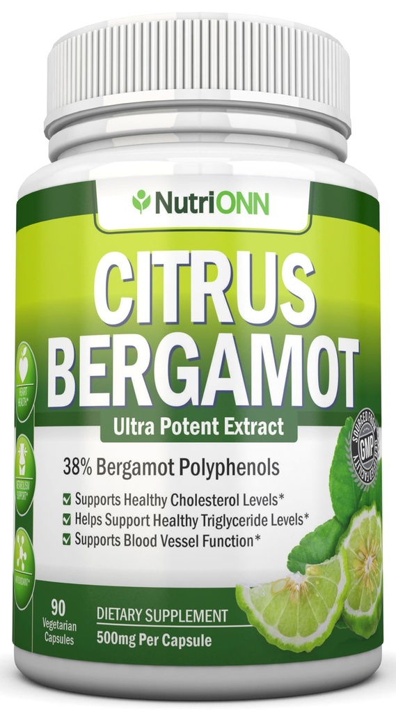 Citrus Bergamot - 500 mg - 90 Vegetarian Capsules - 38% Polyphenols - Natural Premium Quality Citrus Bergamot Extract - Promotes Healthy Triglyceride Levels