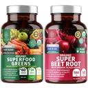Number One Nutrition N1N Premium och Organic Superfood Greens och Beet Root tabletter för immunitet och antioxidantstöd, packat med Alfalfa, Spirulina och Barley Grass, 120 tabletter