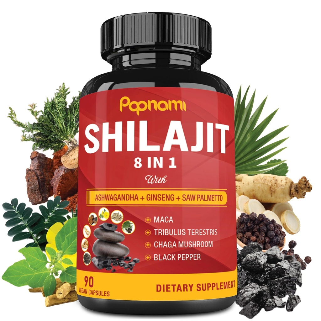 Shilajit Himalayan kapslar - 3 månaders leverans - Kombinerad Ashwagandha, Ginseng, Saw Palmetto, Maca, Tribulus, Chaga, Black Pepper
