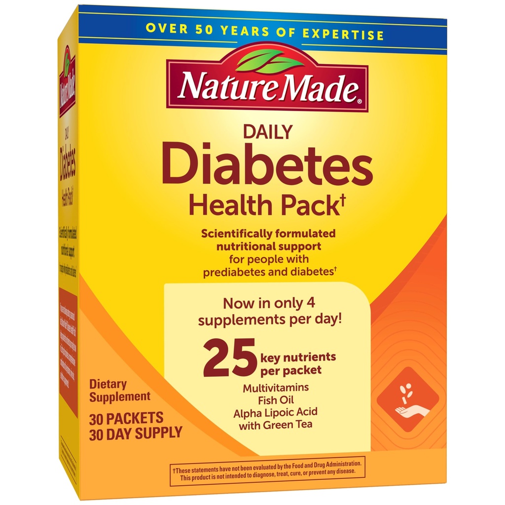 Nature Made Daily Diabetes Health Pack, kosttillskott för näringsstöd, 30 paket, 30 dagars leverans