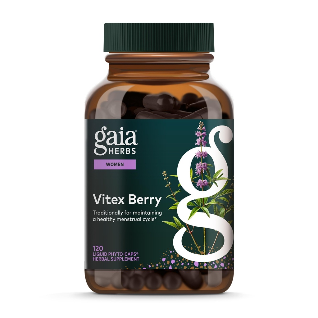 Gaia Herbs Vitex Berry - Stöder Hormonbalans och fertilitet för kvinnor - Hälsosamt progesteron för menstrual hälsa - 120 Vegan Caps (60-dagars leverans)